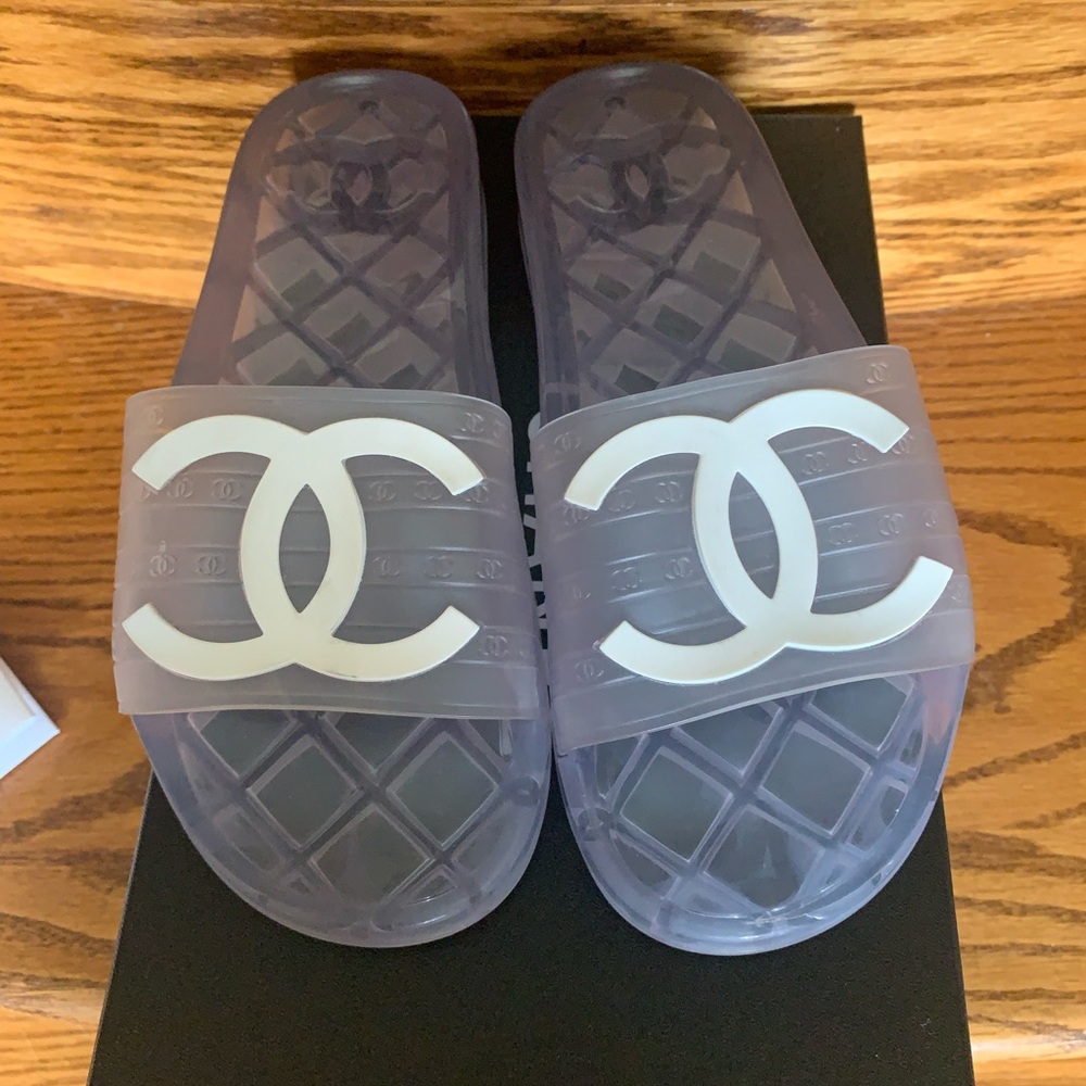 Chanel 19p clear mules sandals
